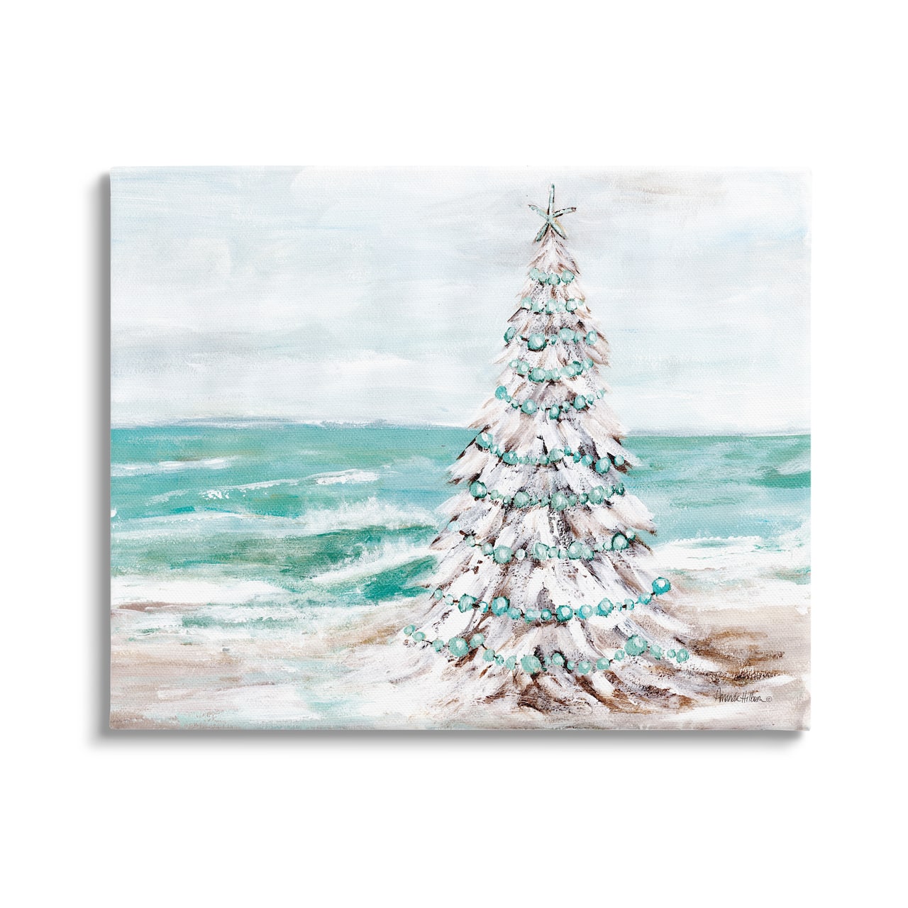Stupell Industries Snowy Christmas Tree Beach Shore Canvas Wall Art